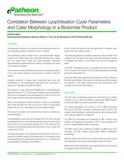 Lyophilisation Parameters to Eliminate Surface Cracks