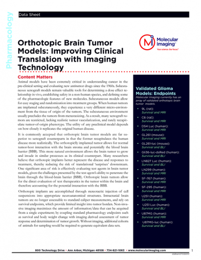 Orthotopic Brain Tumor Models Improved with Imaging