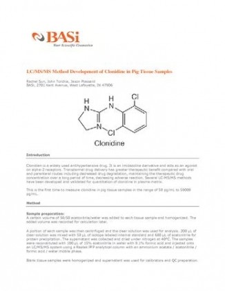 LC/MS/MS Method Development of Clonidine in Pig Tissue Samples