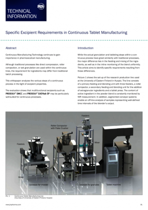 Specific Excipient Requirements in Continuous Tablet Manufacturing